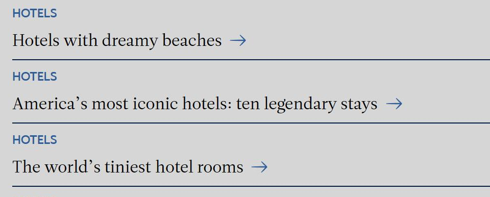 Recommended: the same Hotels section with the HOTELS labels in a darker corporate blue on the same grey background.
