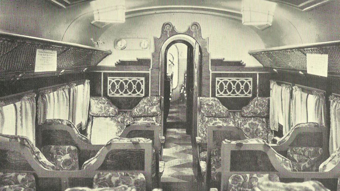 The cabin on an Imperial Airways HP42 plane.