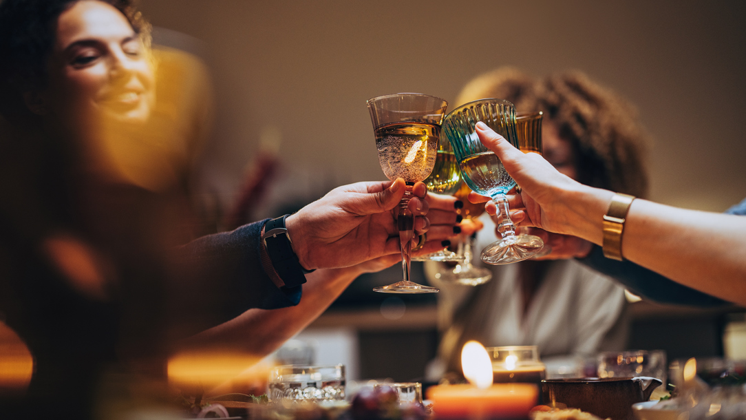 A group of friends making a toast.