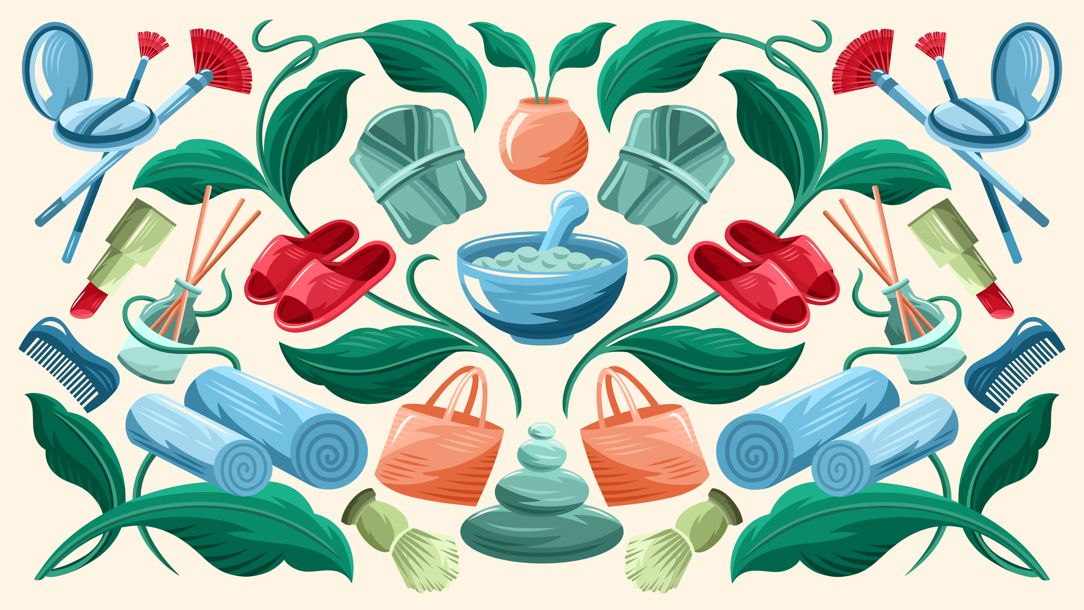 An illustration of objects connected with wellness.