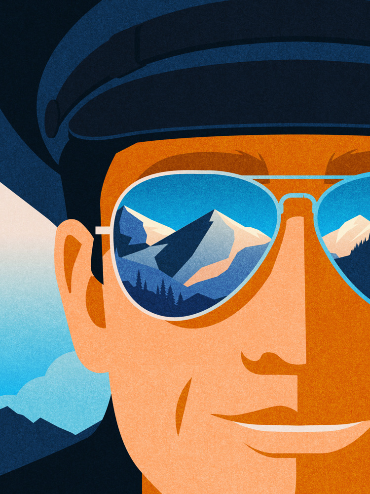An illustration of a pilot wearing sunglasses.