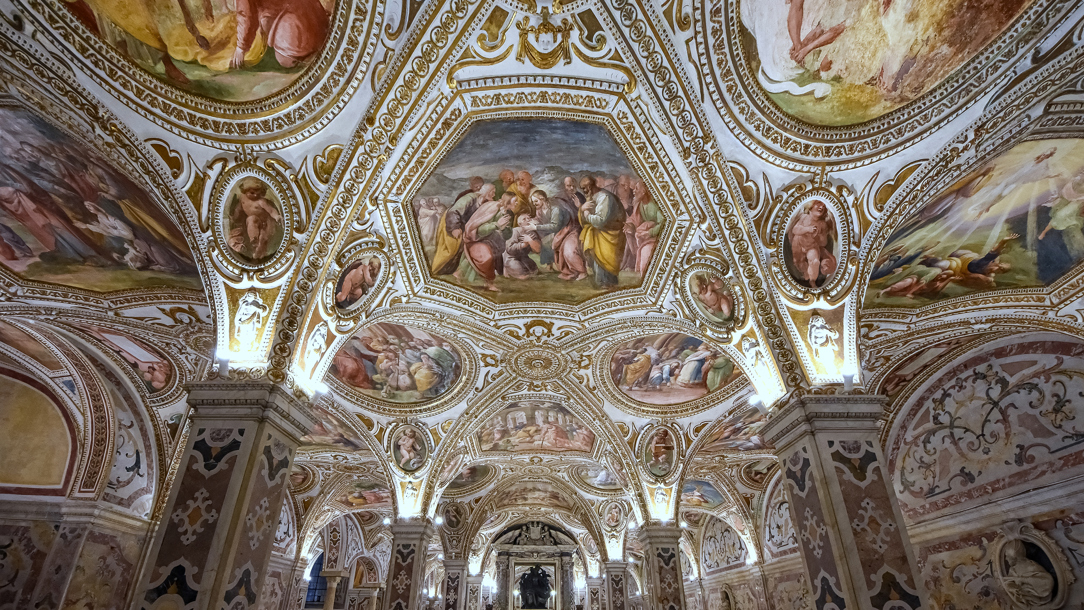 Frescoes on the ceiling of the cathedral in Salerno.