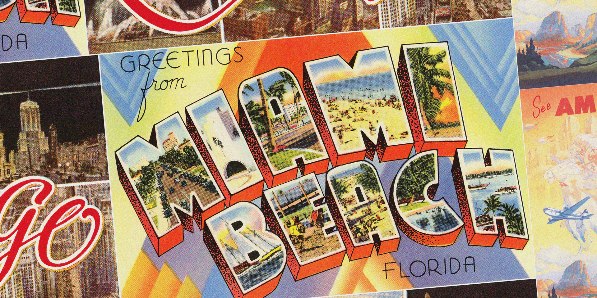 a montage of old fashioned postcards.