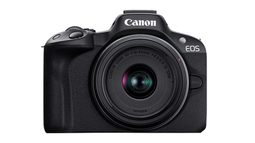 The Canon EOS R50 on a white background.