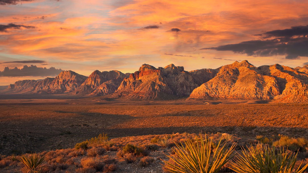 A view of rocks in the desert near Las Vegas.