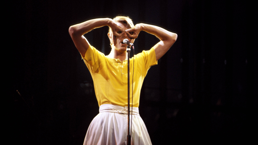 David Bowie performing.