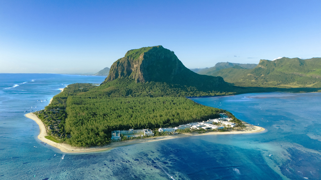 A view of the Riu Palace Mauritius from the sea.