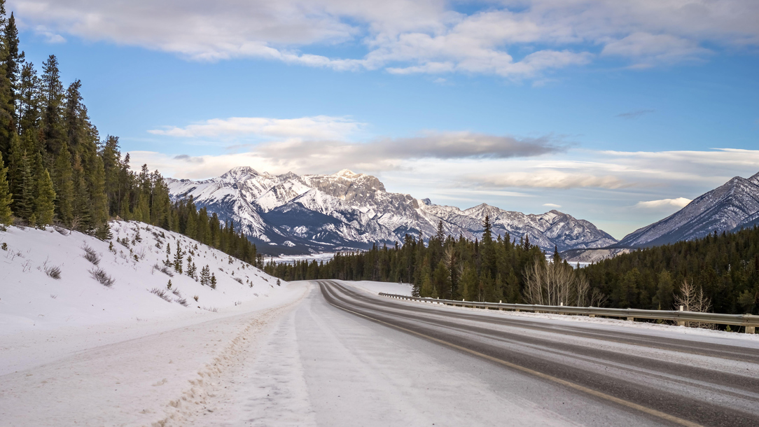 A snowy road in Canada.
