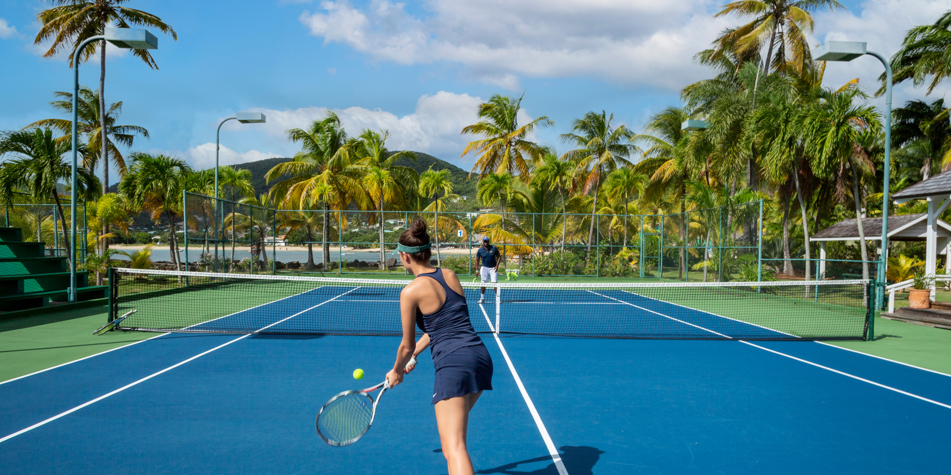 Overhead view of the tennis courts at Curtain Bluff in Antigua.
