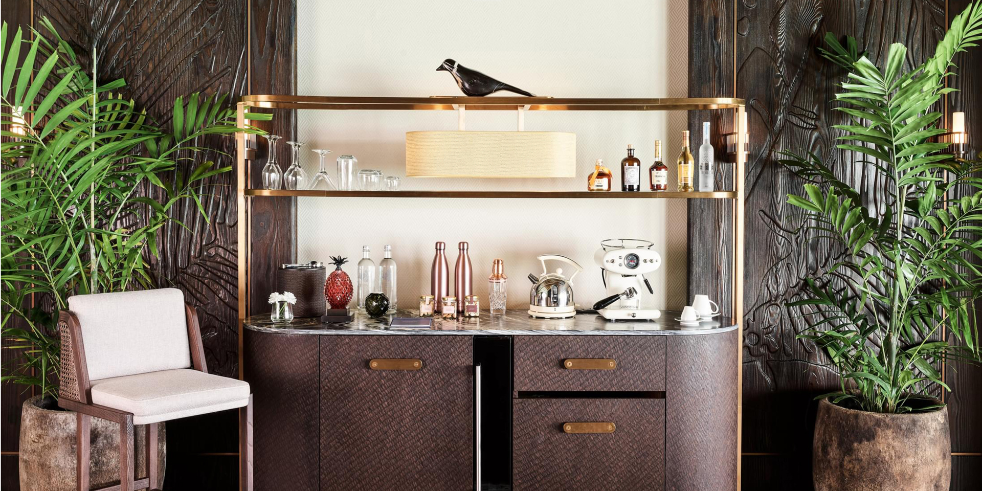 A close up of the minibar at Joali Maldives.