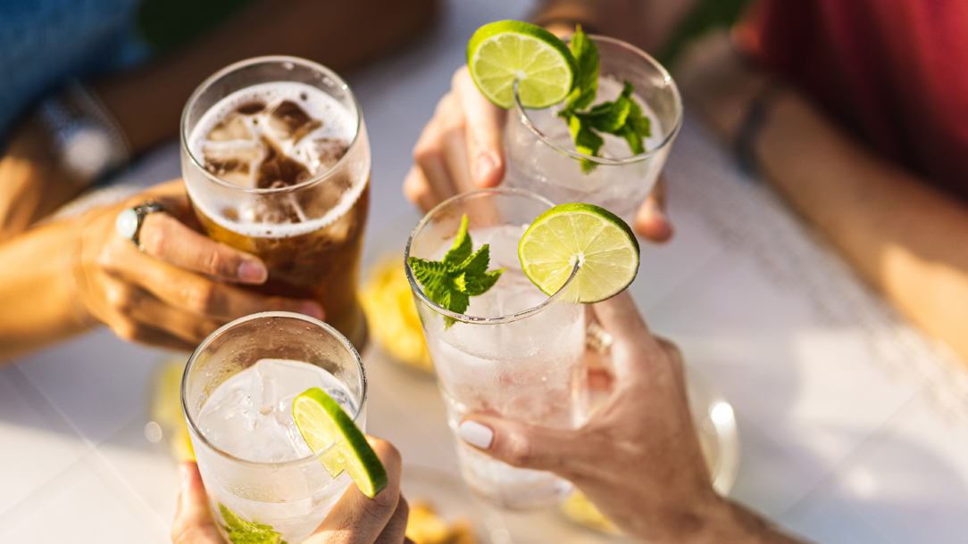 Friends toasting drinks in the summer.