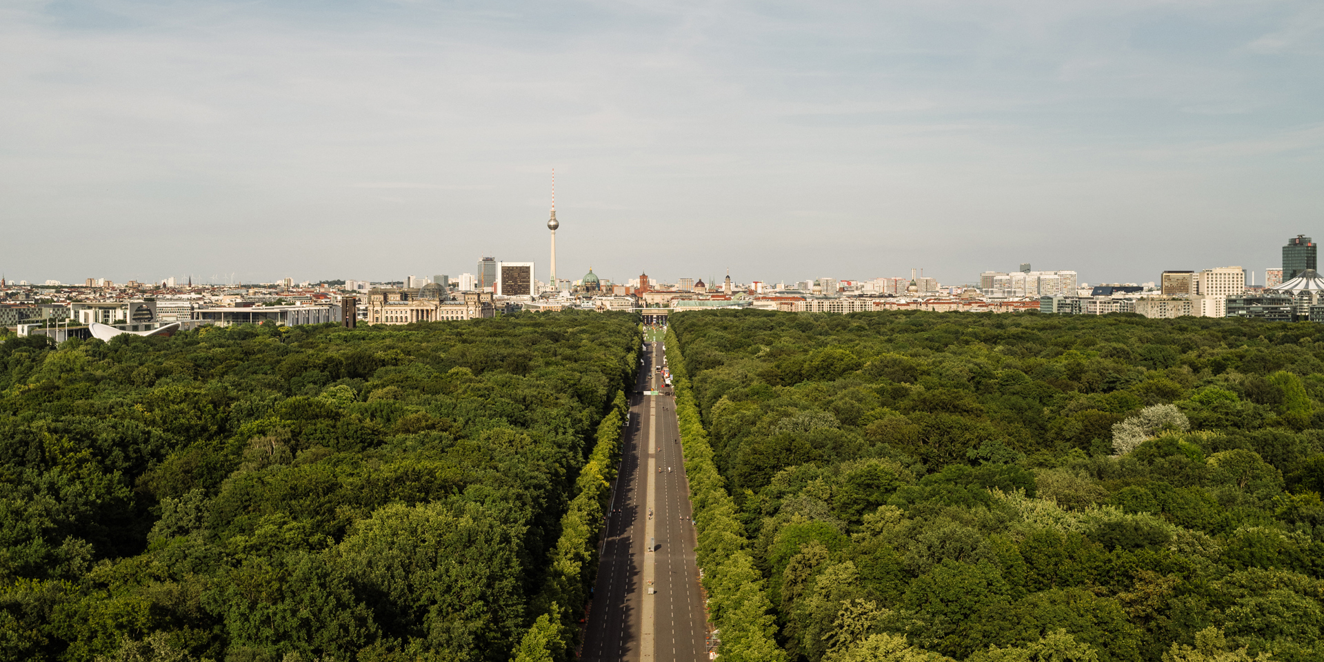 A wide view looking towards the Victory Column in Berlin.