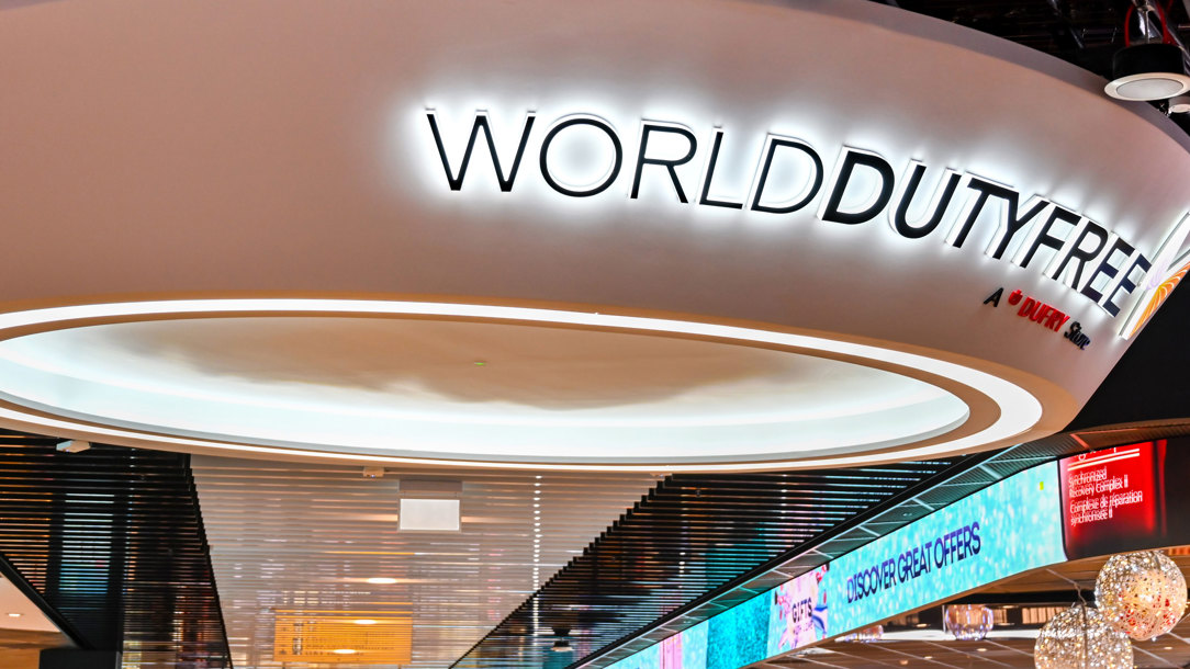 World Duty Free signage at Heathrow airport.