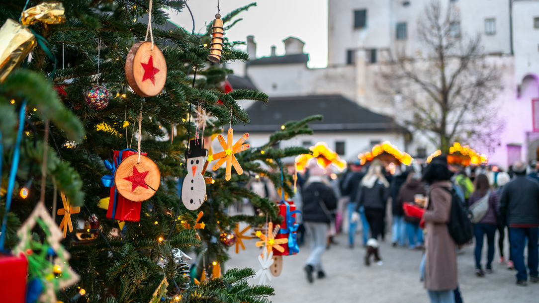 Close up of a Christmas tree in Salzburg.