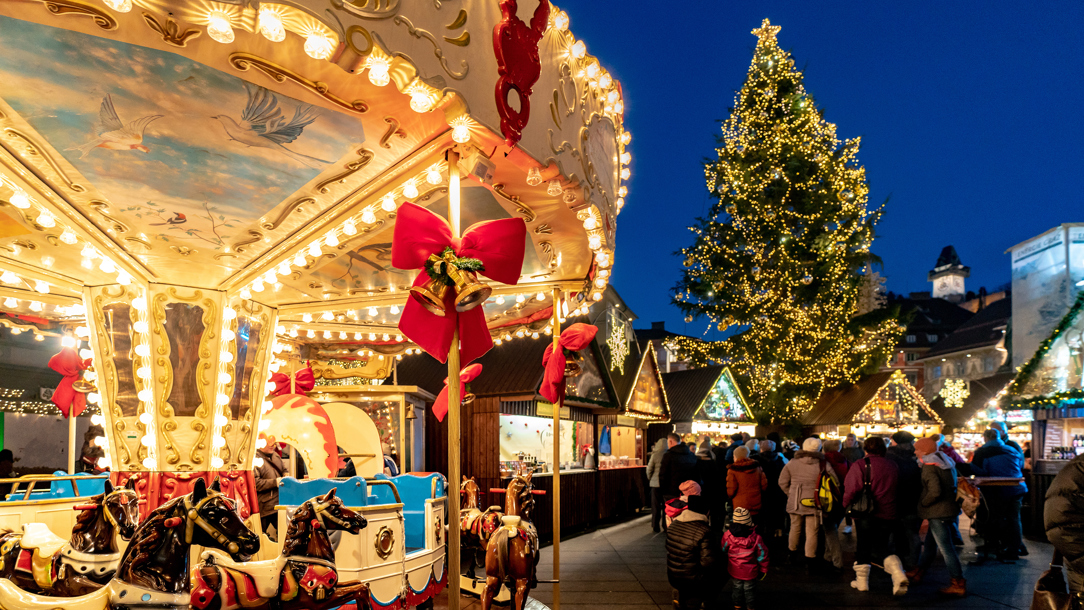 A merry go round at the Christmas market in Graz.